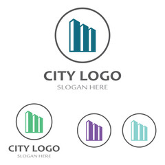 city ​​skyline, city silhouette, modern city and city center. With logo design concept, icon and symbol illustration template.