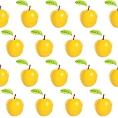 Illustration realism seamless pattern fruit apple yellow color on a white isolated background. High quality illustration