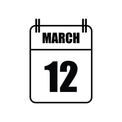 Outline 12 March Calendar Icon Vector Illustration . Date , Day Of Mouth	