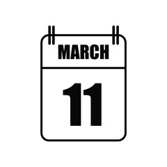 Outline 11 March Calendar Icon Vector Illustration . Date , Day Of Mouth	