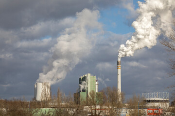 renewable energy or fossil fuels, view at the coal-fired power station of Schkopau, Saxony-Anhalt, Germany