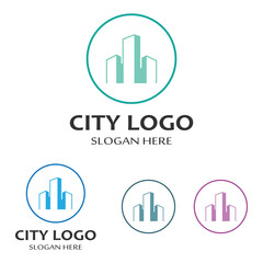 city ​​skyline, city silhouette, modern city and city center. With logo design concept, icon and symbol illustration template.