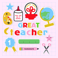 cute School stickers set design
