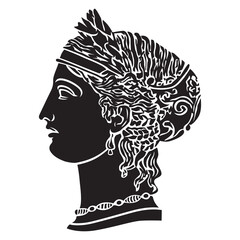 Ancient greek woman goddess face silhouette illustration