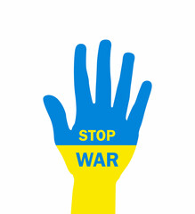 Save Ukraine. Stop War. No war. Stop Russia and Ukraine war. Hand silhouette. Ukraine flag. Pray for Ukraine. Vector illustration