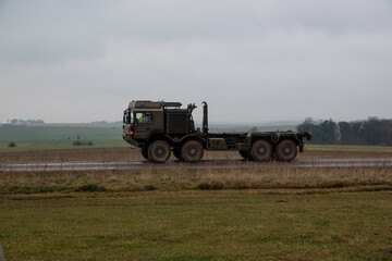 British army MAN SV 8x8 EPLS logistics truck vehicle on military exercise, Salisbury Plain (SPTA) Wiltshire UK