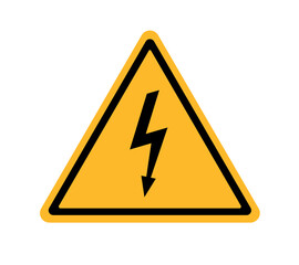 Power outage icon. Symbol electrical safety. Sign without electric. Black lightening on yellow triangular. Caution warning triangle. Voltage logo. Notice attention. Electric icon. Vector illustration