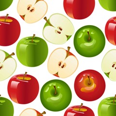 Pattern apples Vector image seamless. Ornament for fabric and wrapping paper.
