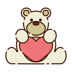 Isolated cute teddy bear with heart shape flat design icon Vector illustration