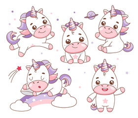 Obraz premium Cute baby unicorn set