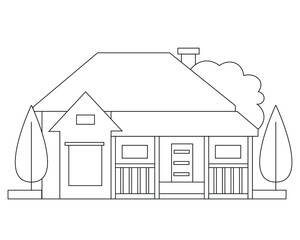 Easy Simple house Coloring page. modern House line art design. line art 