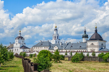 Panorama of the Sviyazhsky Uspensky (Assumption) Monastery. The complex was founded in 1555. Now it is a UNESCO site. Shot in Sviyazhsk, Russia.