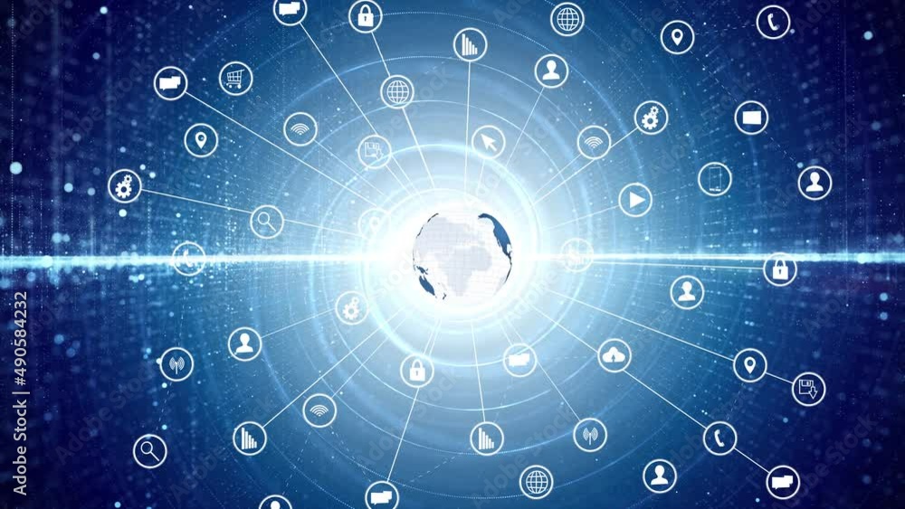 Poster digital artificial intelligence technology symbol icons looping animation.