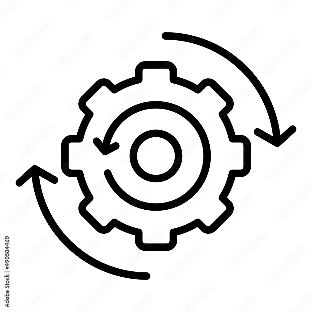 Poster gear system icon outline vector. workflow web. team arrow