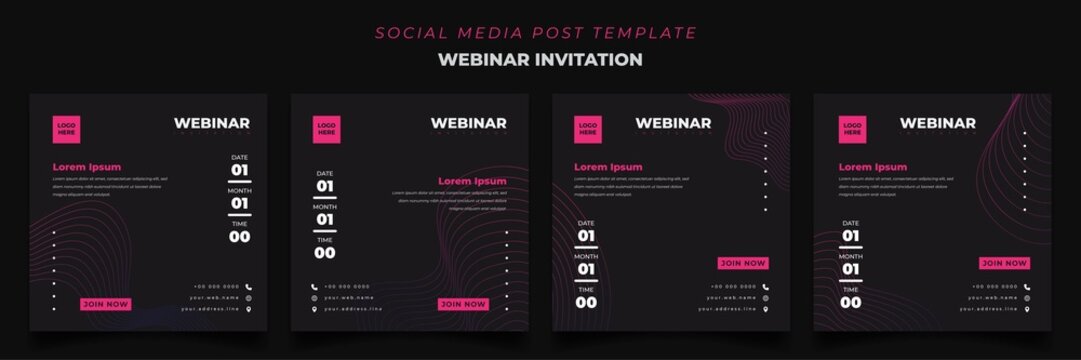 Set of social media post template with pink and black design in square background