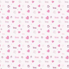 Seamless romantic  pattern with hearts and dots on white background