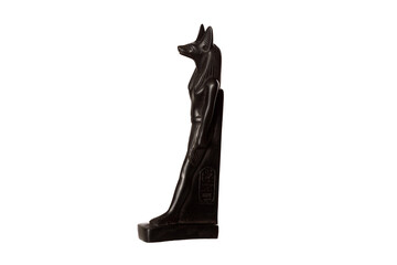 figurine of the Egyptian god Anubis with the head of a jackal isolated on a white background