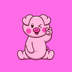 Obraz na płótnie Canvas Cute cartoon pink pig in vector illustration. Animal isolated vector. Flat cartoon style