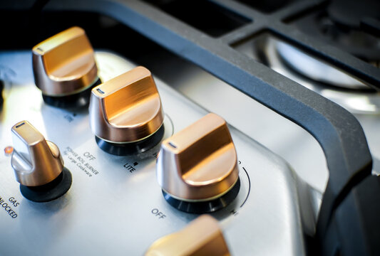 stove range with copper knobs