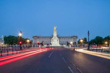 The Mall at night with Buckingham Palace and Victoria Memorial, London, United Kingdom