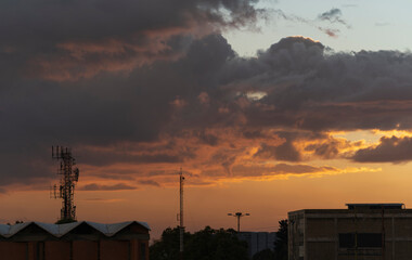 Beautiful colorful orange sunset in Bogotá Colombia