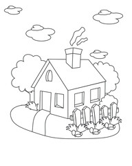 Easy Simple house Coloring page. modern House line art design. line art 