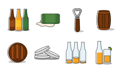 Set of different beer related icons Vector illustration