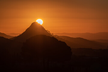 Fototapeta na wymiar Beautiful Sunrise Over Monte Formaggio in Mazzarino, Caltanissetta, Sicily, Italy, Europe