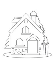 Easy Simple house Coloring page. modern House line art design. line art 