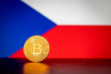Fotobehang Golden physical Bitcoin with Czech Republic flag in the background © Pawel Litwin