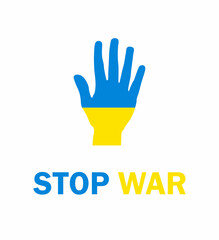 Stop War. Save Ukraine. No war. Stop Russia and Ukraine war. Hand silhouette. Ukraine flag. Pray for Ukraine. Vector illustration