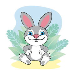 Cute bunny. Cartoon funny and happy rabbit. Childish print for nursery, kids apparel, poster, postcard. Vector Illustration