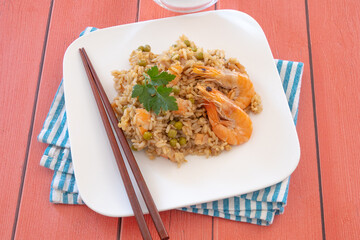 fried rice with shrimp and smoked salmon