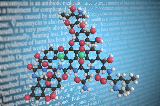 Molecular Model Of Vancomycin, 3D Rendering