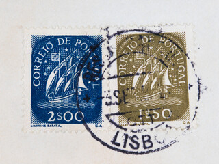briefmarke stamp portugal vintage retro alt old schiff ship sailing segeln lisbon lissabon maritim papier paper
