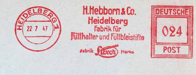 stempel slogan werbung heidelberg briefmarke vintage gebraucht gestempelt retro alt frankierung rot...
