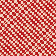 Vector tartan seamless pattern. Traditional plaid ornament in red and beige colors. Retro vintage textile texture. Stylish autumn background pattern with small diagonal rhombuses grid. Stylish design