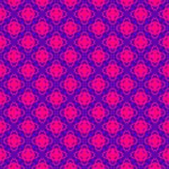 Geometric grid seamless pattern. Bright vector abstract texture with net, lattice, mesh, diamond shapes, stars. Vivid purple and magenta background. Modern repeat design for print, wallpaper, decor