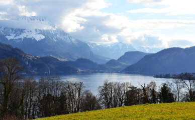 Landscape with Lucerne lake during early spring