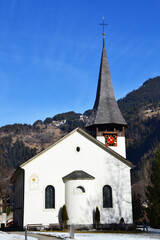 Fototapeta na wymiar Church of Lauterbrunnen village in Switzerland