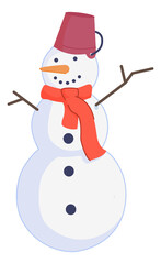 Snowman icon. Cute cartoon winter character in warm scarf