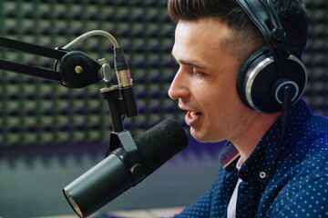 talker professional radio dj with headphones on his head