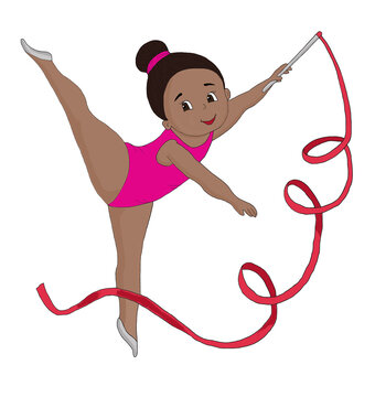 gymnast girl pink ribbon dancing clip art preview