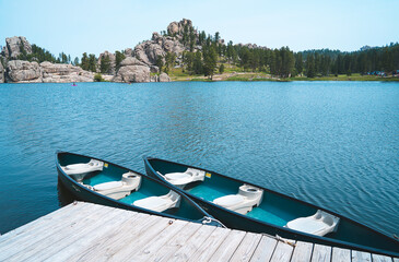 summer lake scene and boats