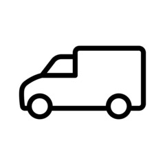 Van icon. Small truck. Black contour linear silhouette. Side view. Vector simple flat graphic illustration. Isolated object on a white background. Isolate.