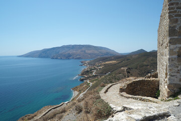 Picturesque main village of Skiros island with view to Aegean sea, Sporades islands, Greece