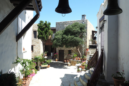 Picturesque main village of Skiros island with view to Aegean sea, Sporades islands, Greece