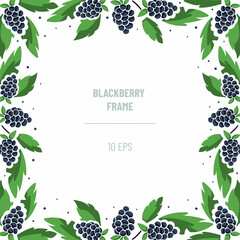Vector frame with blackberries and foliage; square border composition. Perfect for greeting cards, posters, banners, invitations and other design. - 490593840