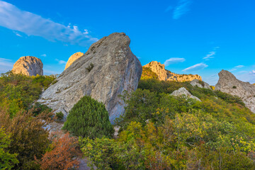 Megalithic construction (pagan temple of the sun) in the mountains of Crimea.