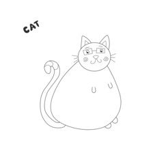 Funny freehand drawing, childish image of a cute cat. Vector design.